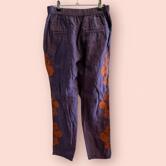 Anthropologie Purple Cropped Embroidered Linen Pants - Picture 7 of 10